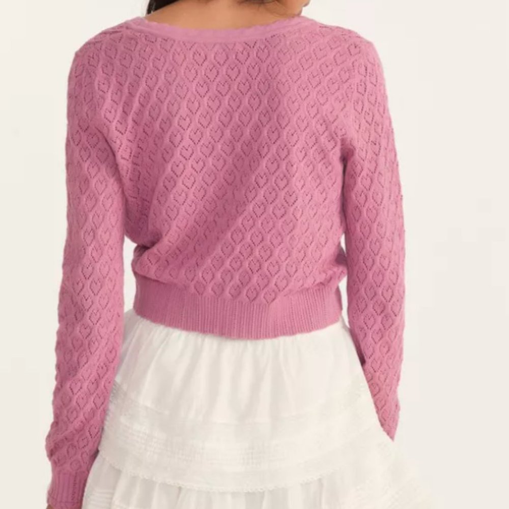 NWT Loveshackfancy Janie Cropped Cardigan in wild berry - Picture 2 of 4